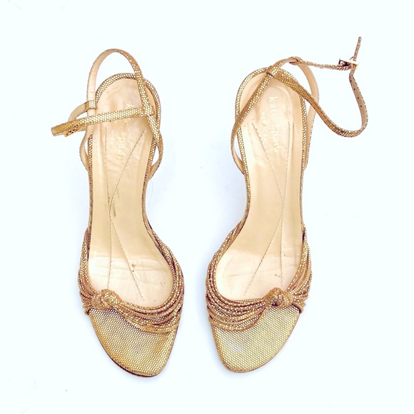 kate spade Shoes - Kate Spade Gold Strappy Monopoly Heels